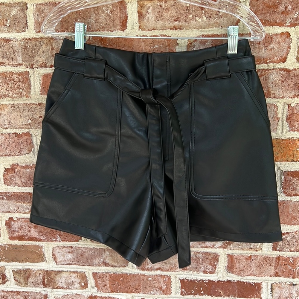Bagatelle Collection black faux leather high waisted shorts